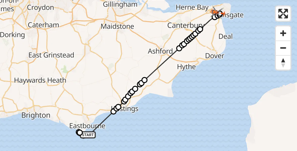 Flight route Coastguard Helicopter English Channel - Manston Airport, 01 June 2026, 11:25
