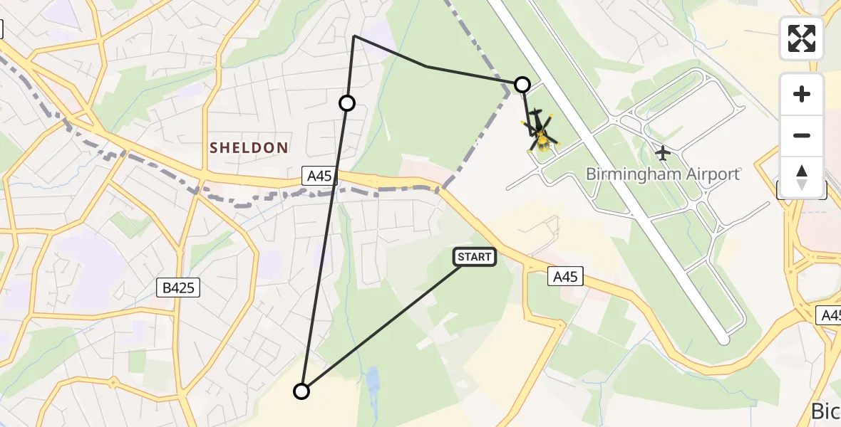 Flight route Police Helicopter Birmingham Airport - Birmingham Airport, 01 June 2026, 11:37