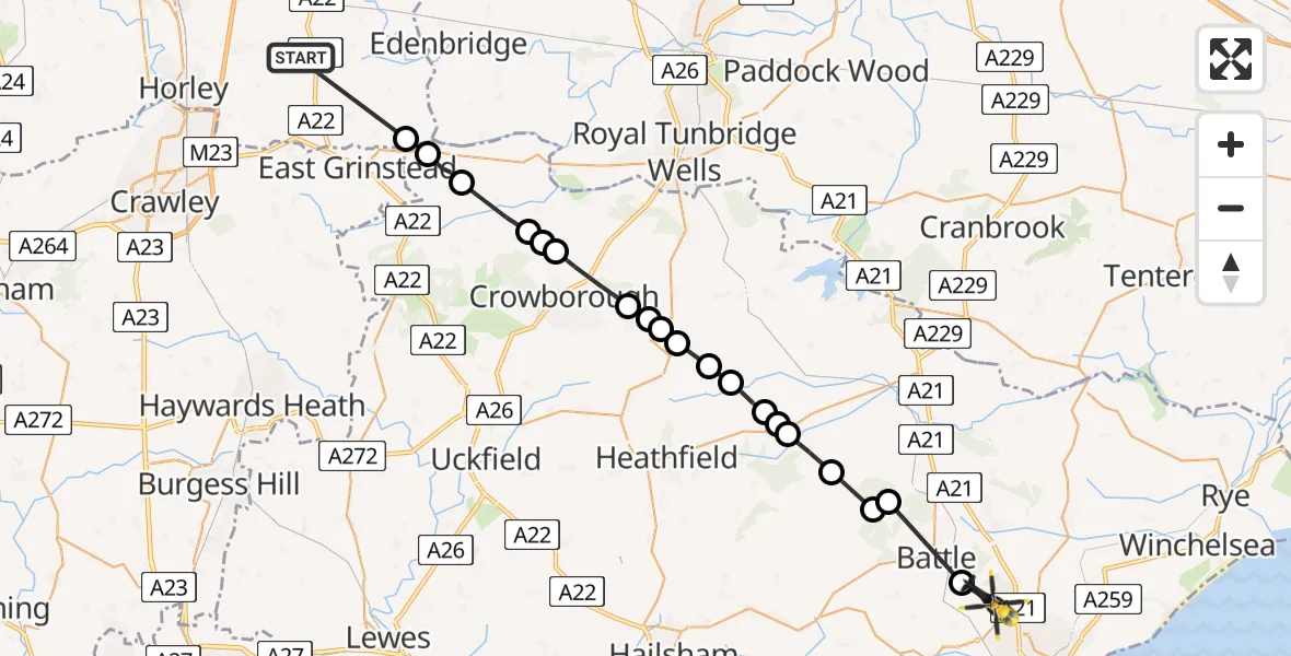 Flight route Police Helicopter Blindley Heath - Rother, 01 June 2026, 12:15