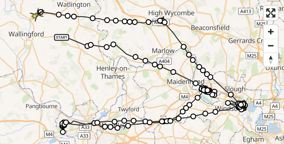Flight route Police Helicopter Nuffield - Benson, 01 June 2026, 12:25