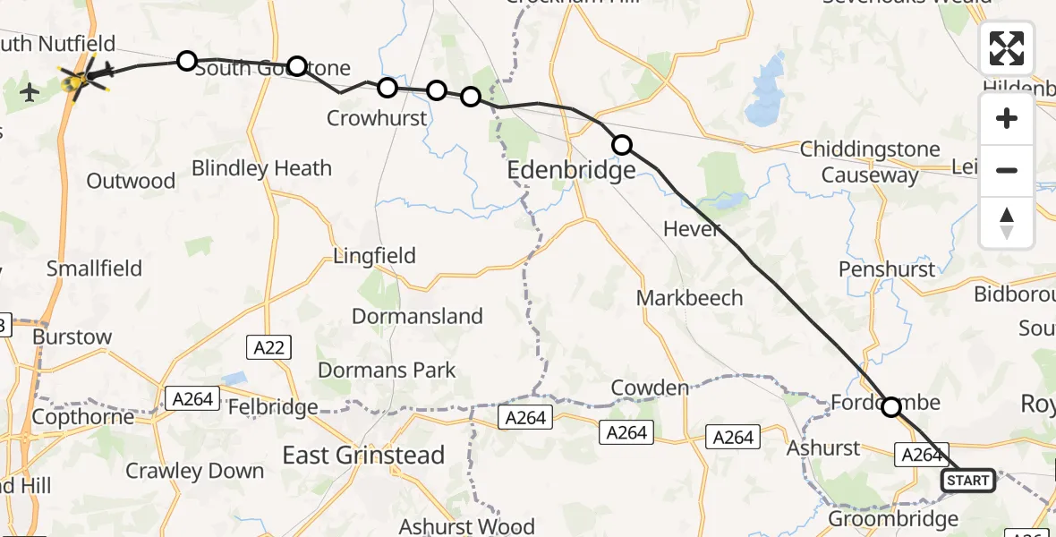 Flight route Police Helicopter Speldhurst - South Nutfield, 01 June 2026, 12:51