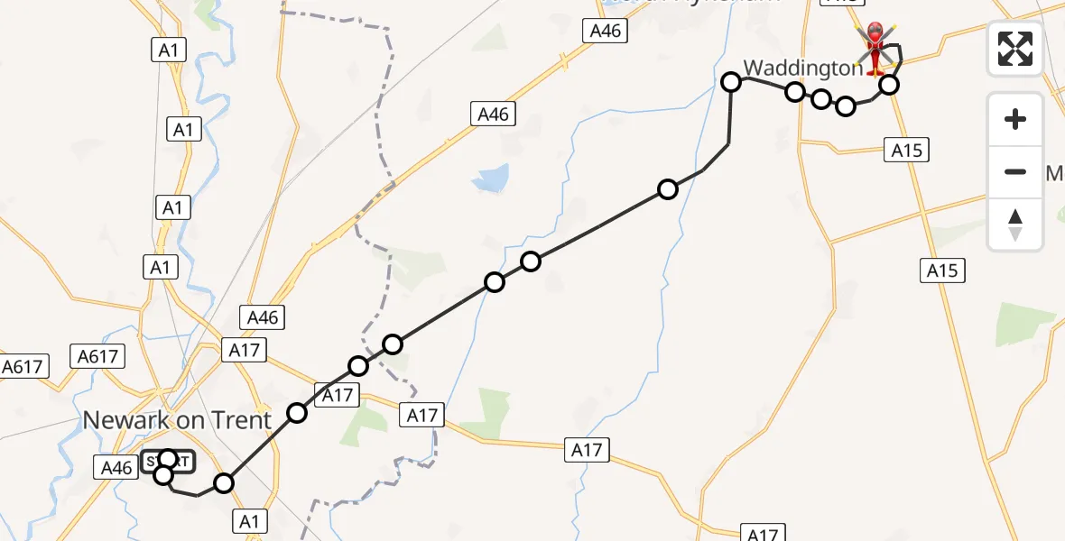 Flight route Air Ambulance Helicopter Newark on Trent - North Kesteven, 01 June 2026, 12:51