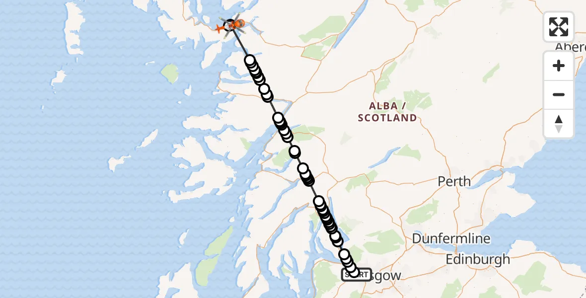 Flight route Coastguard Helicopter Glasgow Airport - Kyleakin - Caol Acain, 01 June 2026, 13:09