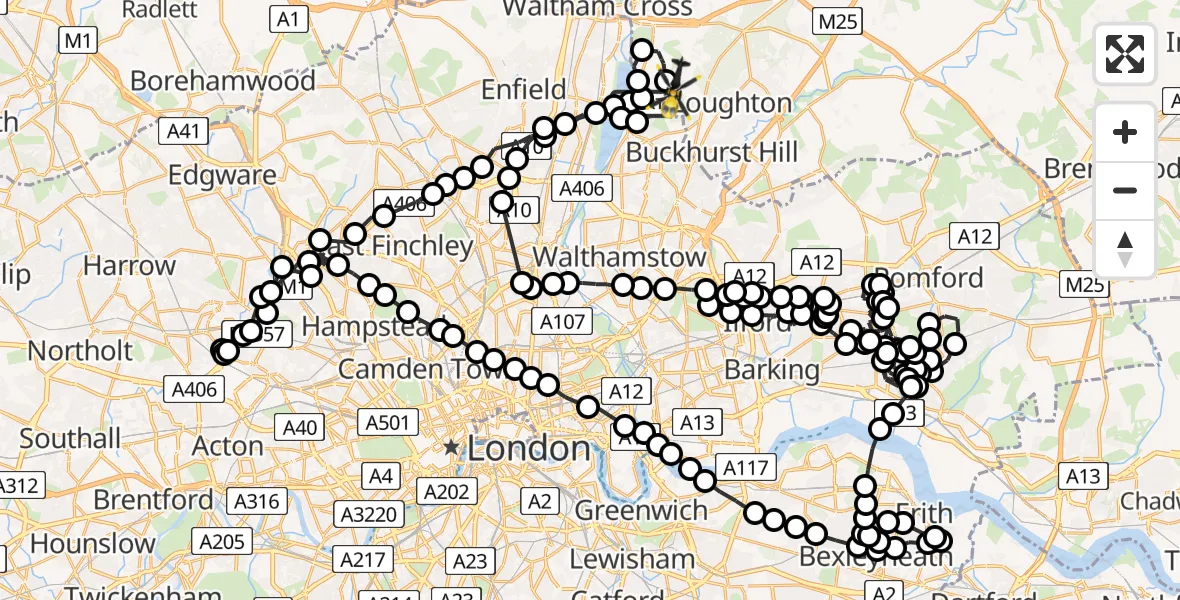 Flight route Police Helicopter Sewardstonebury - Metropolitan Police Air Support Unit Lippitts Hill, 01 June 2026, 13:20