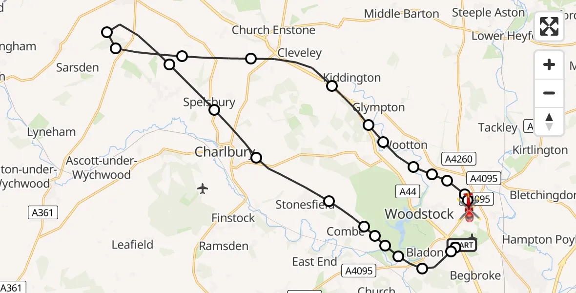 Flight route Air Ambulance Helicopter London Oxford Airport - Shipton-on-Cherwell, 01 June 2026, 13:40