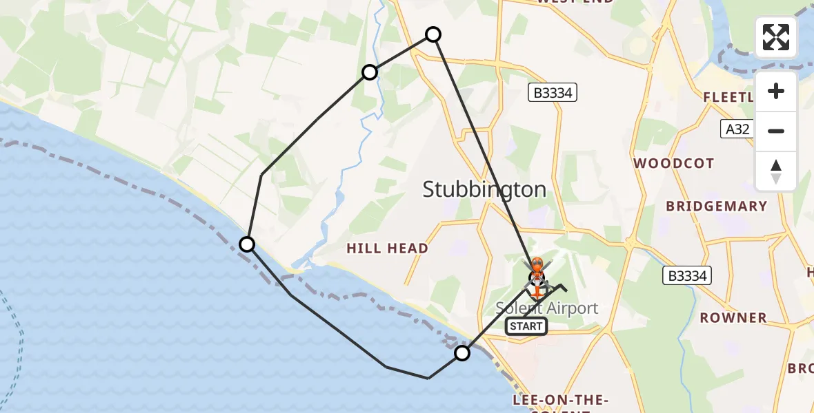 Flight route Coastguard Helicopter Solent Airport - Solent Airport, 01 June 2026, 13:47