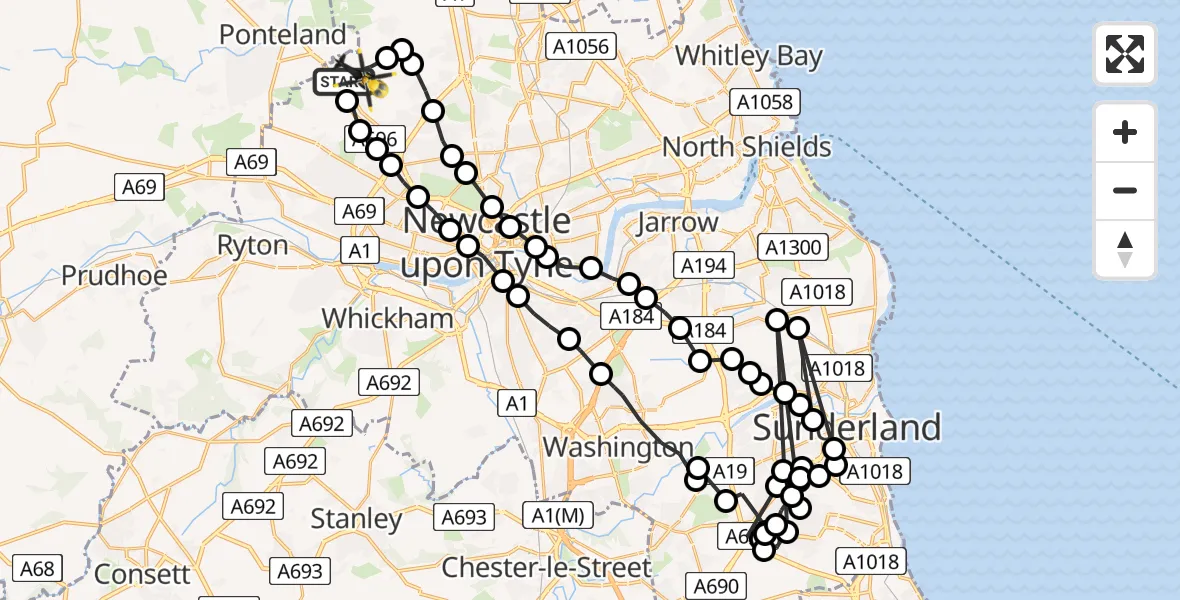 Flight route Police Helicopter Newcastle International Airport - Newcastle International Airport, 01 June 2026, 13:56