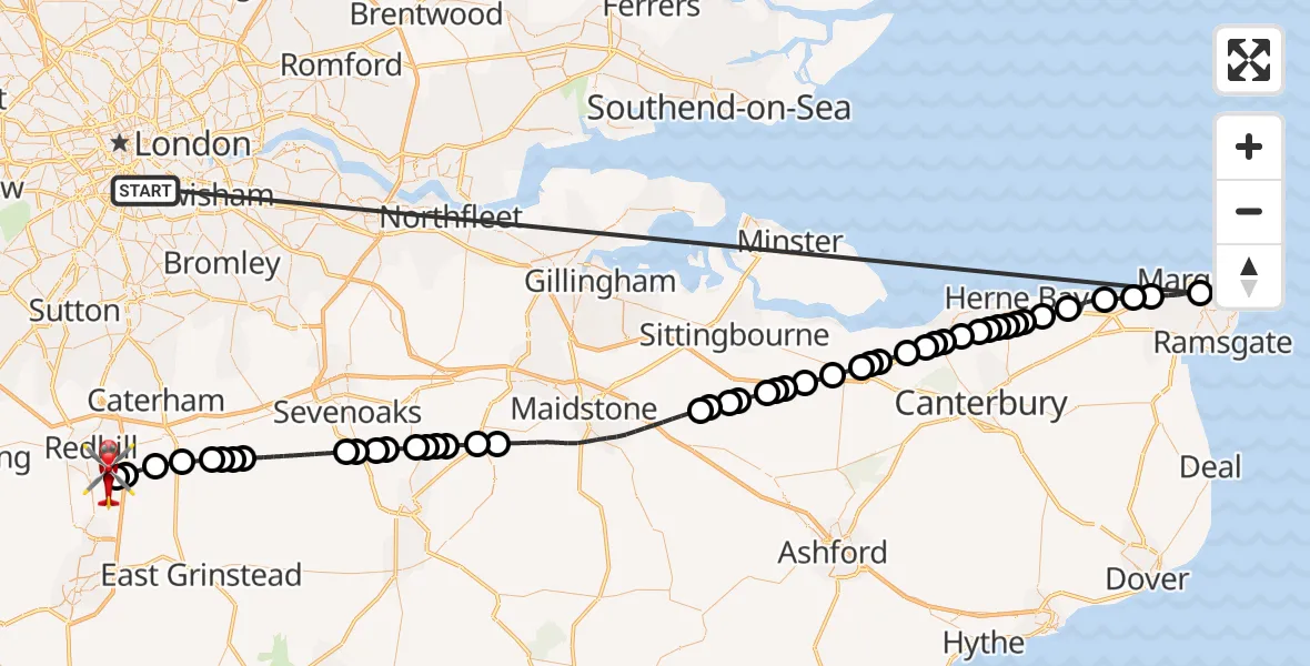 Flight route Air Ambulance Helicopter Kings College London Hospital - Redhill Aerodrome, 01 June 2026, 14:41