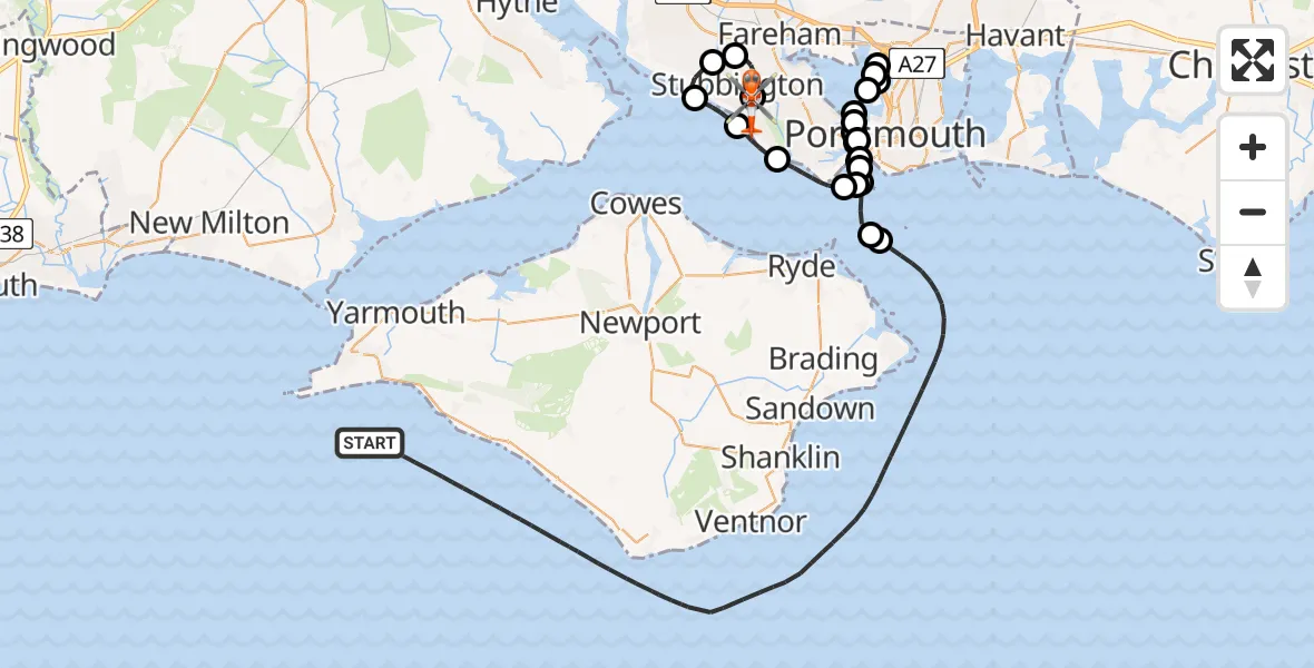 Flight route Coastguard Helicopter English Channel - Solent Airport, 01 June 2026, 14:57