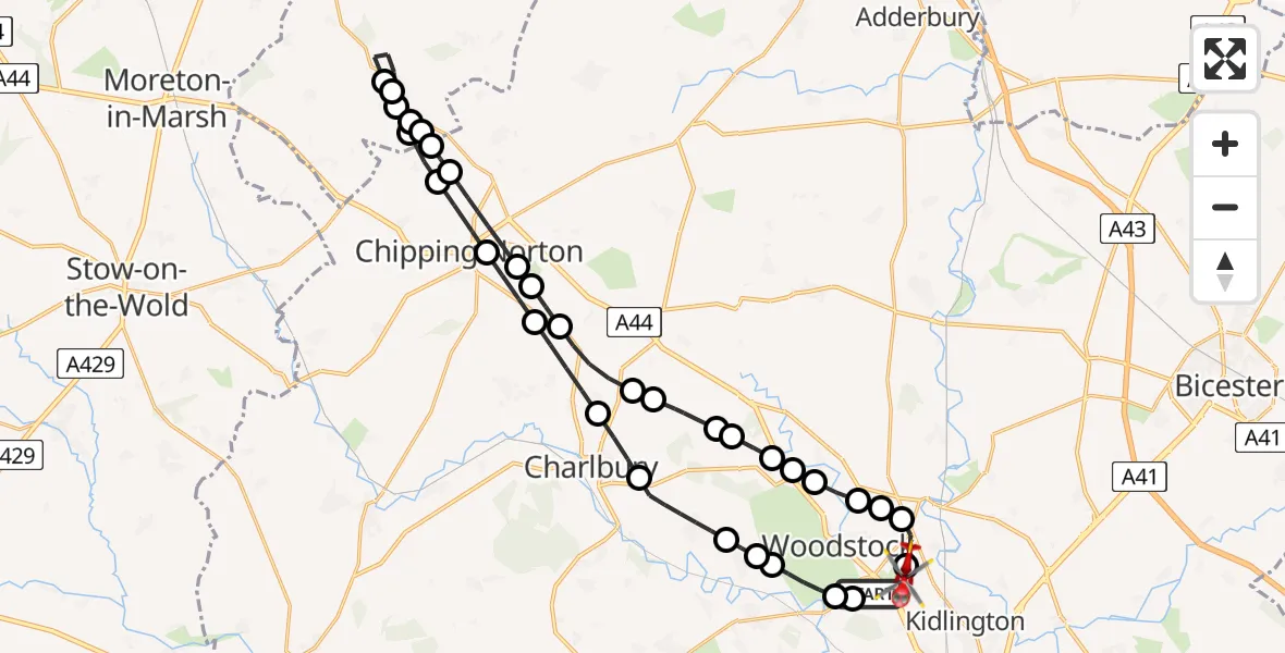 Flight route Air Ambulance Helicopter Kidlington - London Oxford Airport, 01 June 2026, 15:03