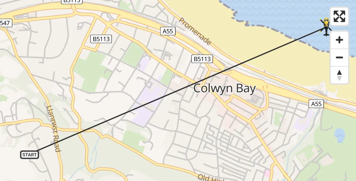 Flight route Police Helicopter Colwyn Bay - Colwyn Bay, 01 June 2026, 15:22