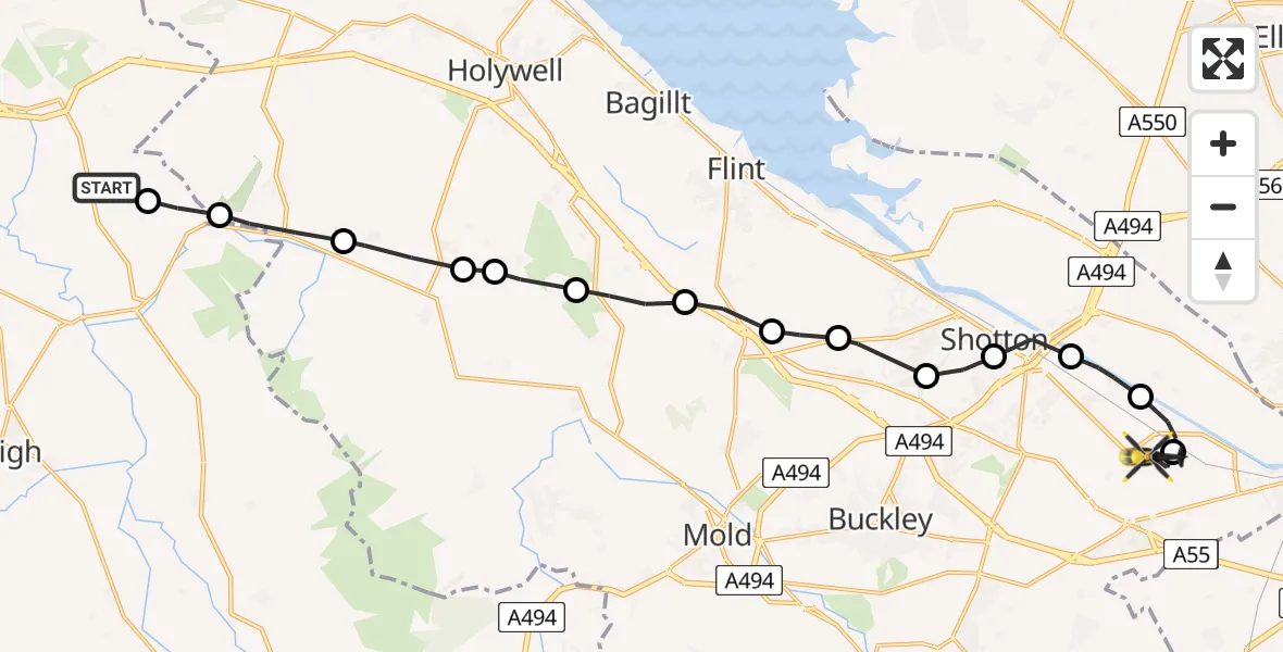 Flight route Police Helicopter Tremeirchion - Hawarden Airport, 01 June 2026, 15:29