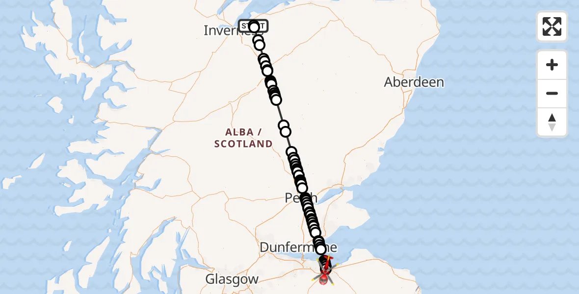 Flight route Air Ambulance Helicopter Cantray - Niddrie, 01 June 2026, 15:34