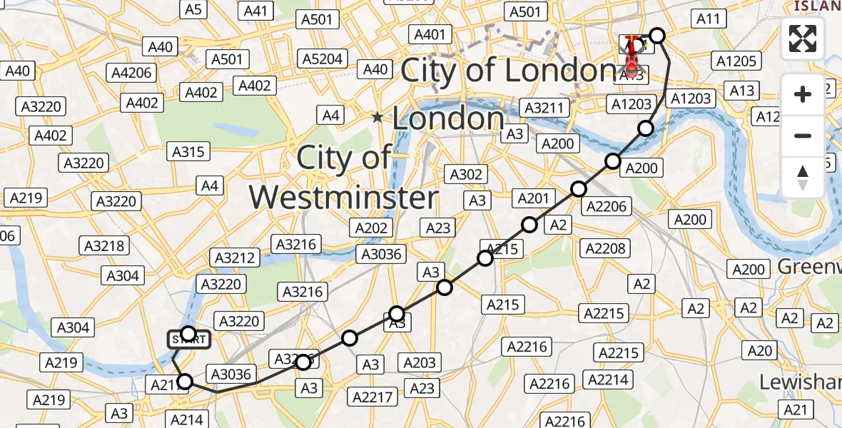 Flight route Air Ambulance Helicopter London Heliport - Royal London Hospital, 01 June 2026, 15:47