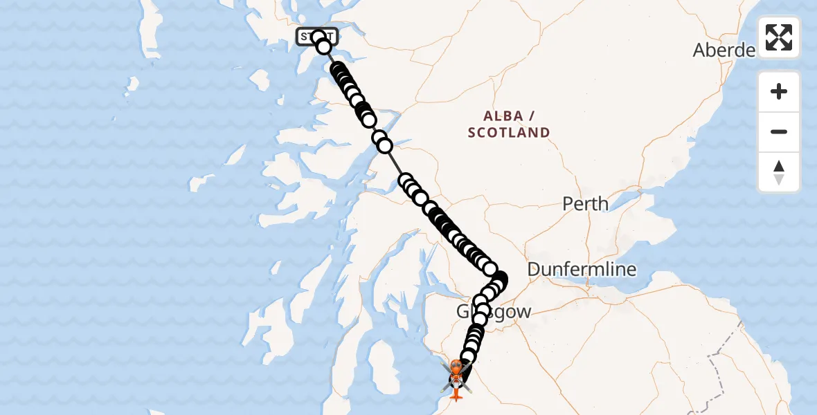 Flight route Coastguard Helicopter Breakish - Breacais - Glasgow Prestwick Airport, 01 June 2026, 16:08