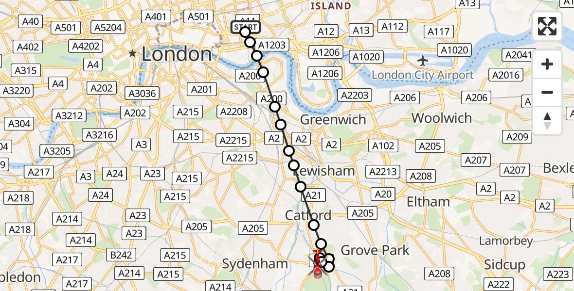 Flight route Air Ambulance Helicopter Royal London Hospital - Southend, 01 June 2026, 16:24