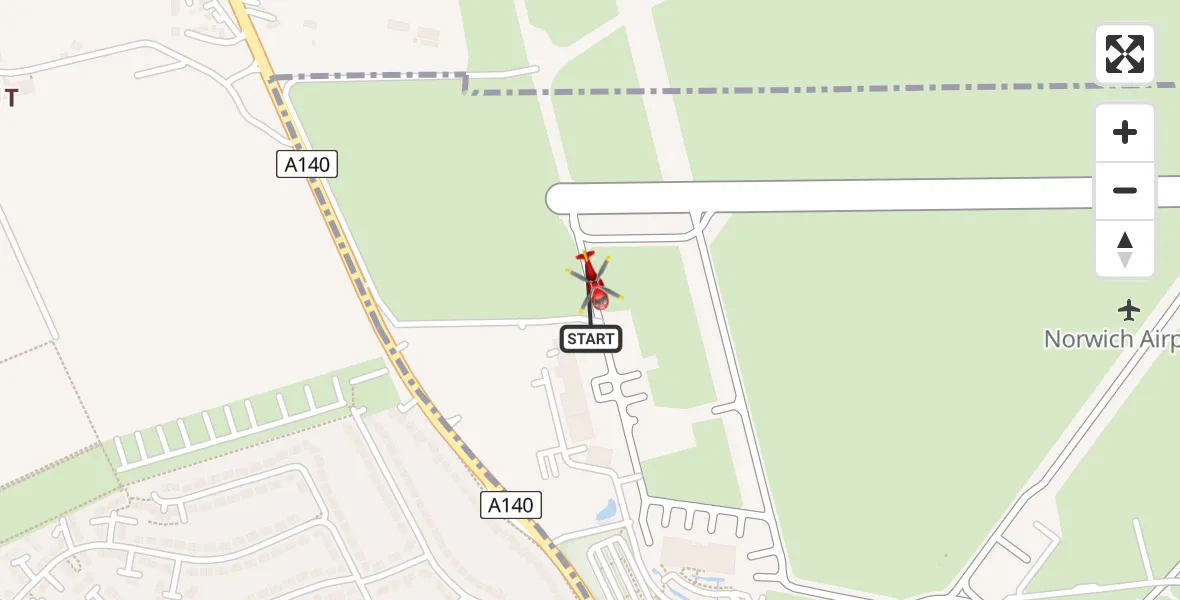 Flight route Air Ambulance Helicopter Norwich Airport - Norwich Airport, 01 June 2026, 16:30