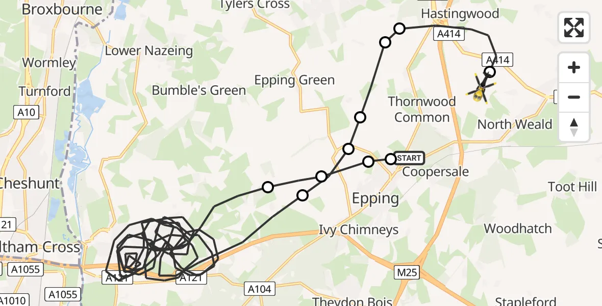 Flight route Police Helicopter North Weald Bassett - North Weald Bassett, 01 June 2026, 16:42