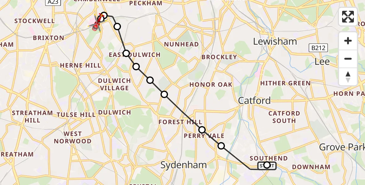 Flight route Air Ambulance Helicopter Southend - Kings College London Hospital, 01 June 2026, 16:51