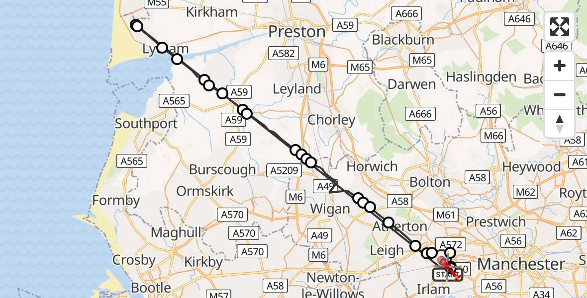 Flight route Air Ambulance Helicopter Manchester Barton Aerodrome - Manchester Barton Aerodrome, 01 June 2026, 16:51