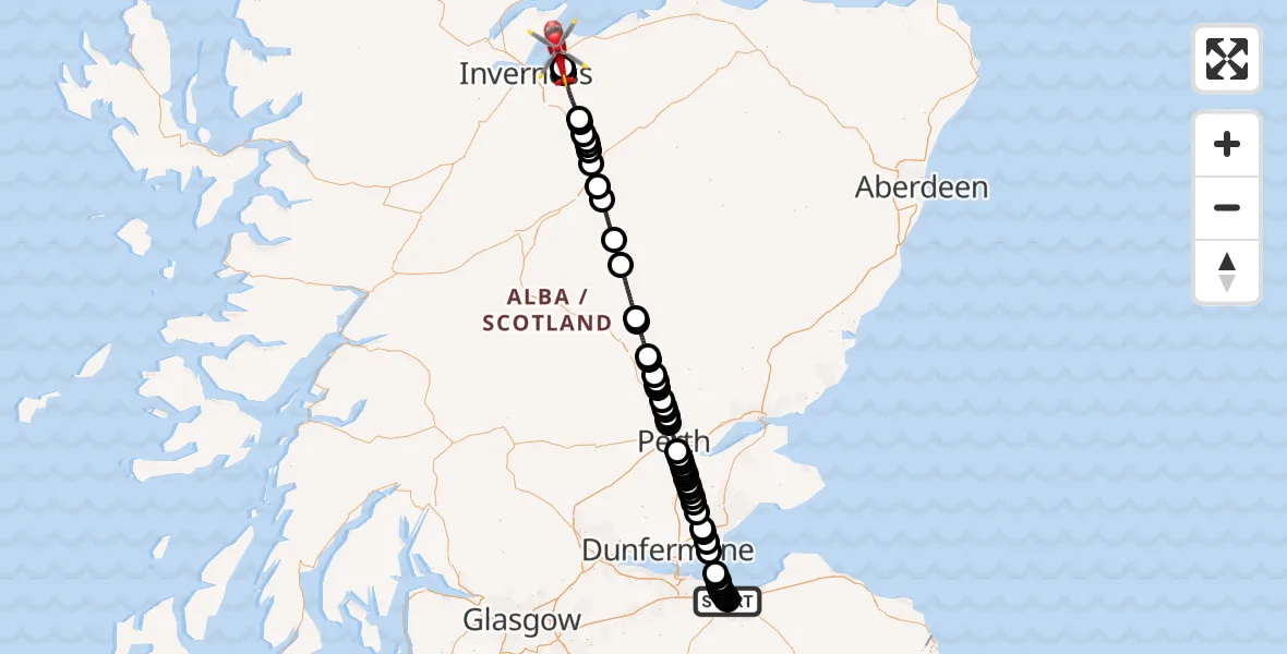 Flight route Air Ambulance Helicopter RIE Rooftop - Inverness Airport, 01 June 2026, 16:53