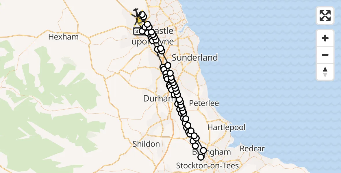 Flight route Police Helicopter Blakelaw - Newcastle International Airport, 01 June 2026, 17:31