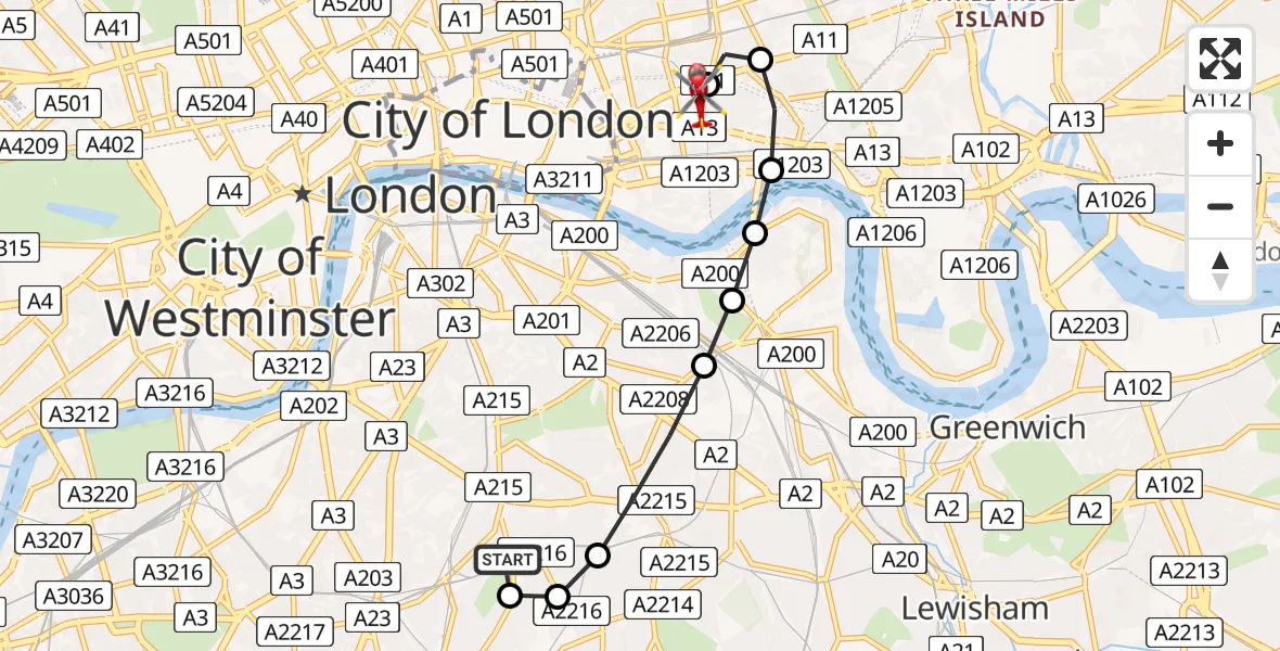 Flight route Air Ambulance Helicopter Kings College London Hospital - Royal London Hospital, 01 June 2026, 17:42