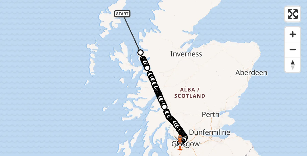 Flight route Coastguard Helicopter Inner Seas - Glasgow Airport, 01 June 2026, 17:57