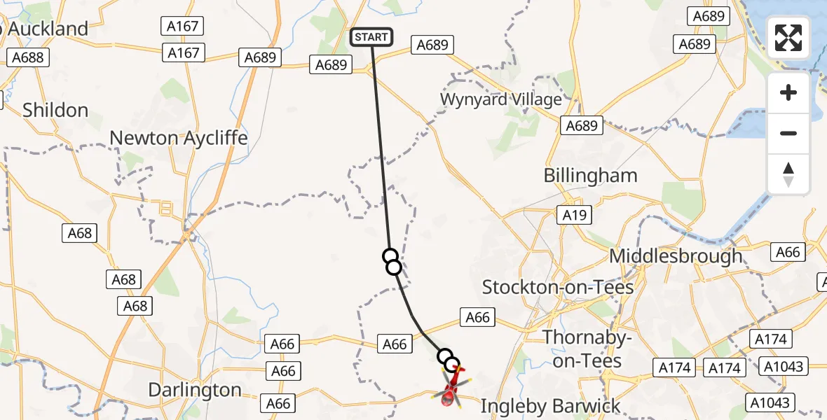 Flight route Air Ambulance Helicopter Sedgefield - Egglescliffe, 01 June 2026, 18:15