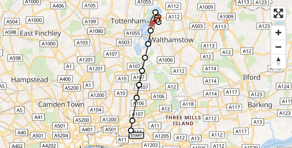 Flight route Air Ambulance Helicopter Royal London Hospital - Walthamstow, 01 June 2026, 18:18