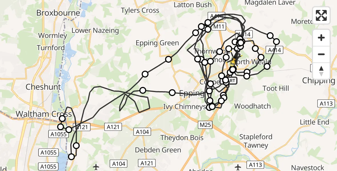 Flight route Police Helicopter Coopersale - North Weald Airfield, 01 June 2026, 18:40