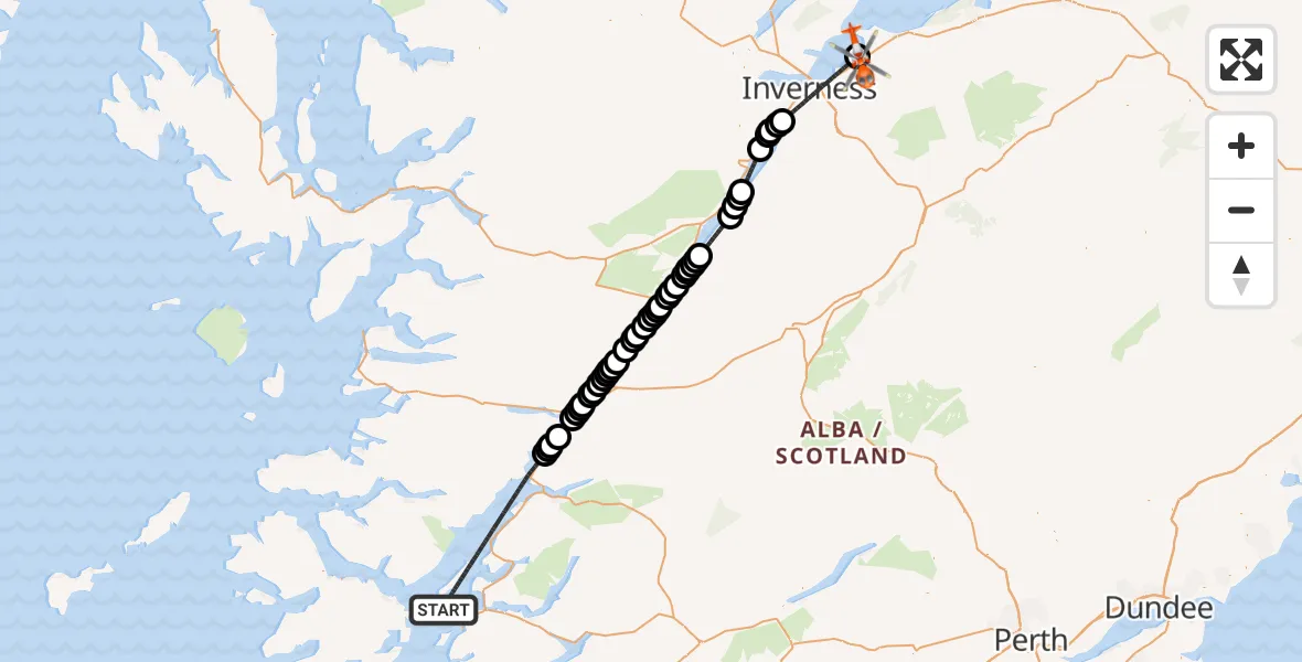 Flight route Coastguard Helicopter Inner Seas - Inverness Airport, 01 June 2026, 18:40