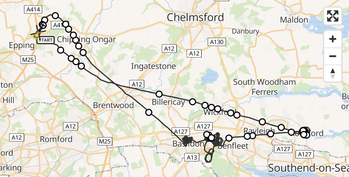 Flight route Police Helicopter Woodhatch - North Weald Airfield, 01 June 2026, 18:50