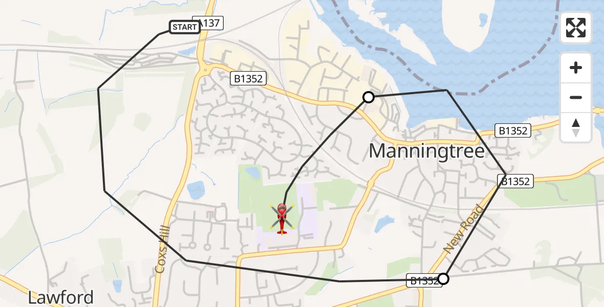Flight route Air Ambulance Helicopter Lawford - Lawford, 01 June 2026, 19:06