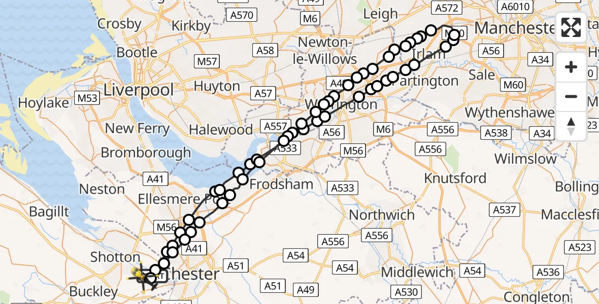 Flight route Police Helicopter Hawarden Airport - Saltney Ferry, 01 June 2026, 20:21