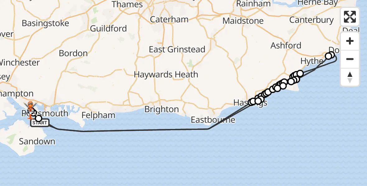 Flight route Coastguard Helicopter English Channel - Solent Airport, 01 June 2026, 20:53