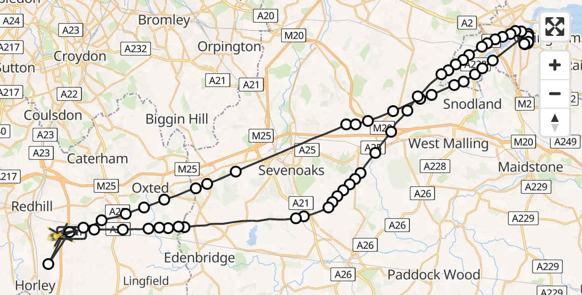 Flight route Police Helicopter South Nutfield - South Nutfield, 01 June 2026, 21:25