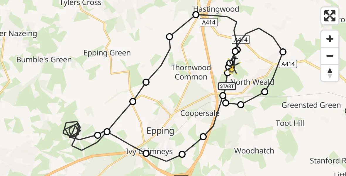 Flight route Police Helicopter North Weald Airfield - North Weald Airfield, 01 June 2026, 21:32