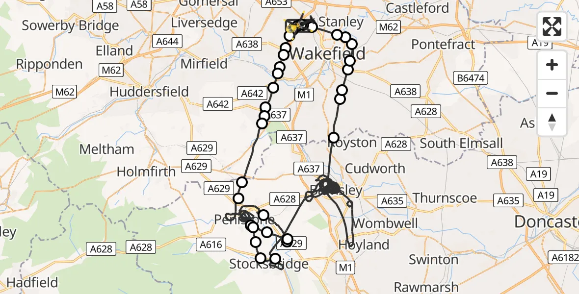 Flight route Police Helicopter East Ardsley - East Ardsley, 02 June 2026, 02:27
