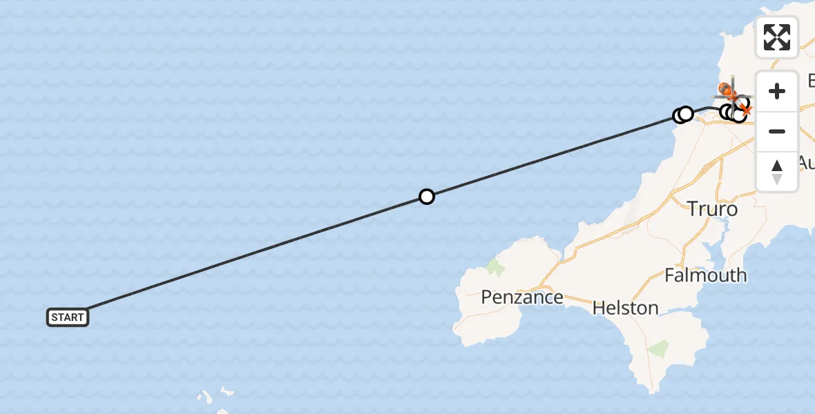 Flight route Coastguard Helicopter North Atlantic Ocean - Cornwall Airport Newquay, 02 June 2026, 04:19