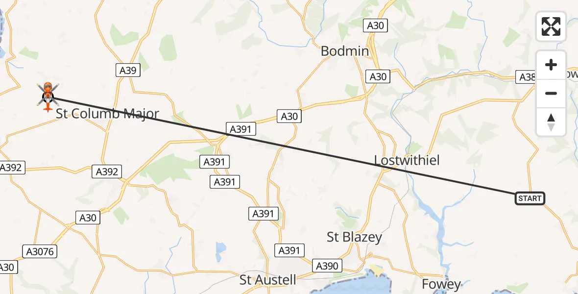Flight route Coastguard Helicopter Lanreath - Cornwall Airport Newquay, 02 June 2026, 06:11