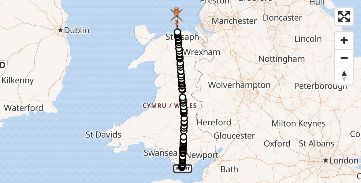 Flight route Coastguard Helicopter MOD St Athan - Irish Sea, 02 June 2026, 07:01