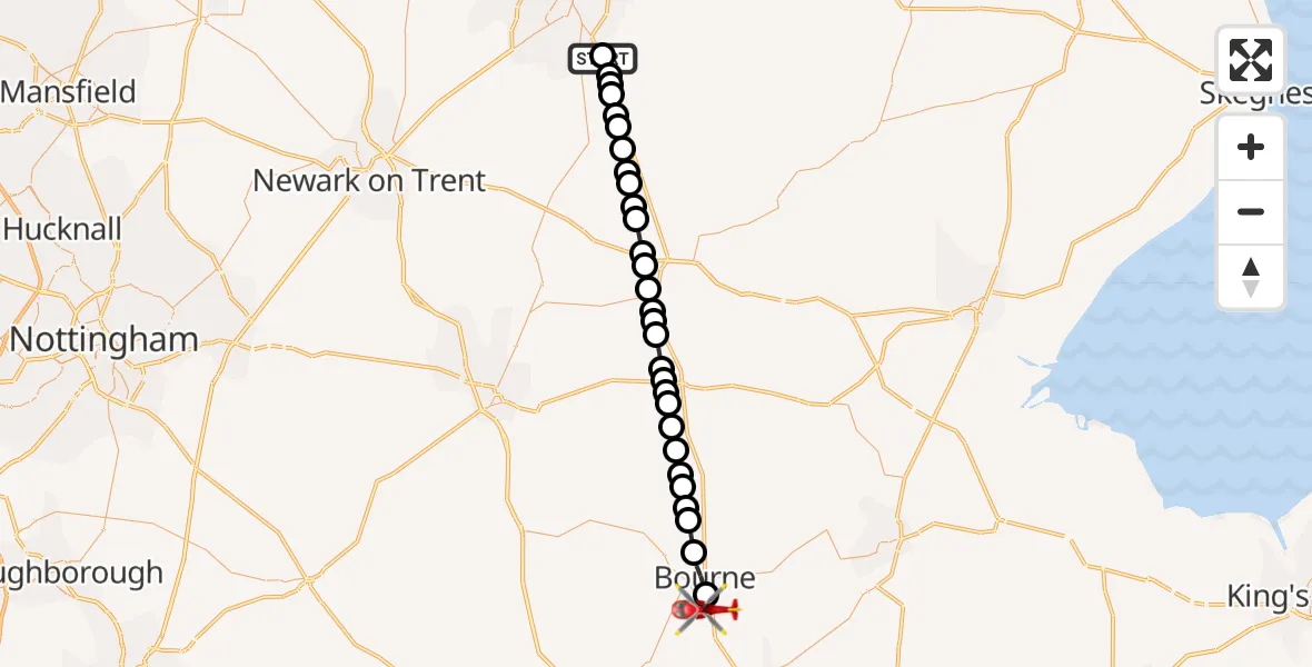 Flight route Air Ambulance Helicopter RAF Waddington - Thurlby, 02 June 2026, 08:05