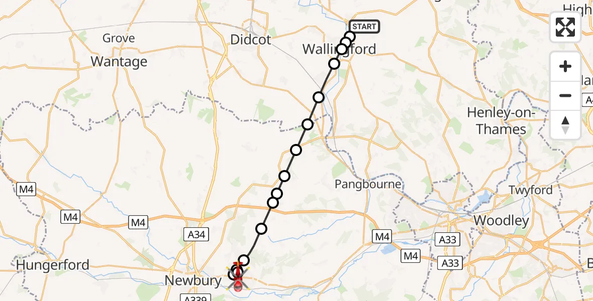 Flight route Air Ambulance Helicopter RAF Benson - Thatcham, 02 June 2026, 08:10