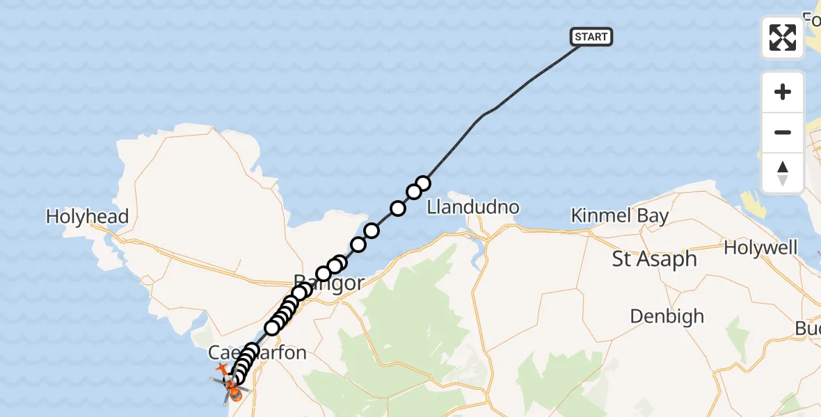 Flight route Coastguard Helicopter Irish Sea - Caernarfon Airport, 02 June 2026, 08:13