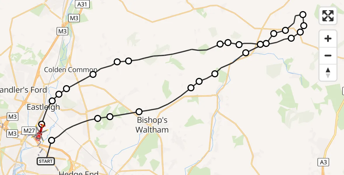 Flight route Air Ambulance Helicopter West End - Southampton Airport, 02 June 2026, 08:54