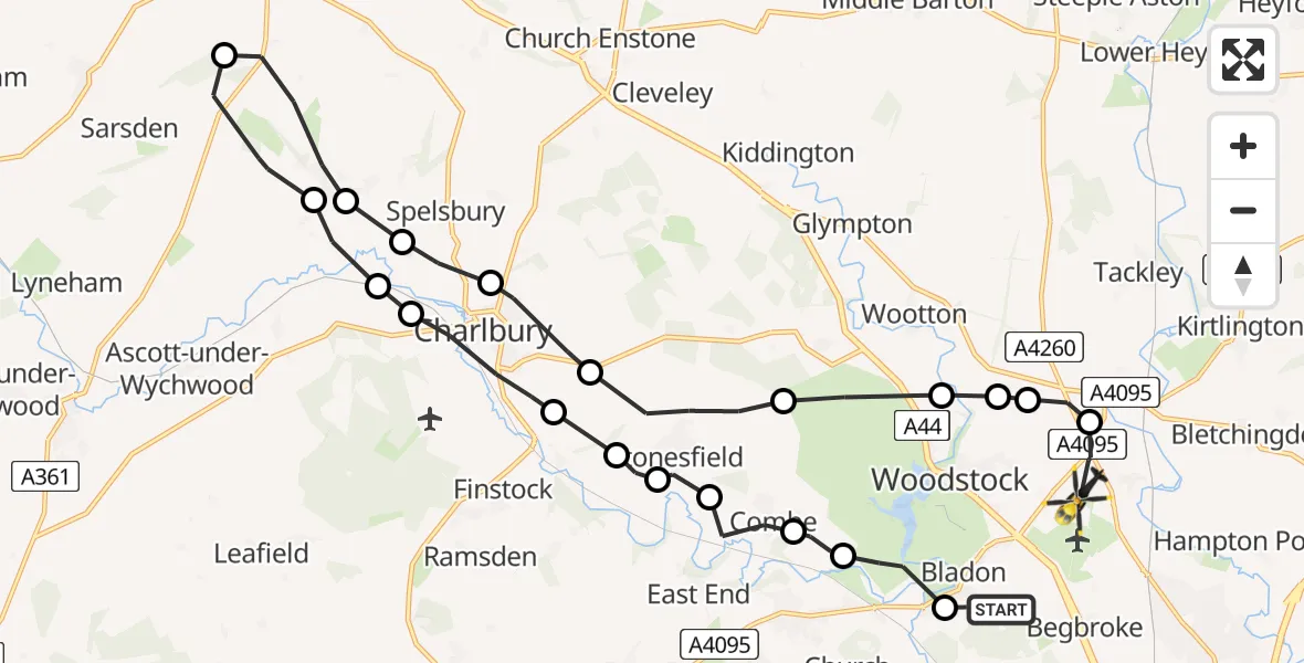 Flight route Police Helicopter Bladon - Shipton-on-Cherwell, 02 June 2026, 08:58