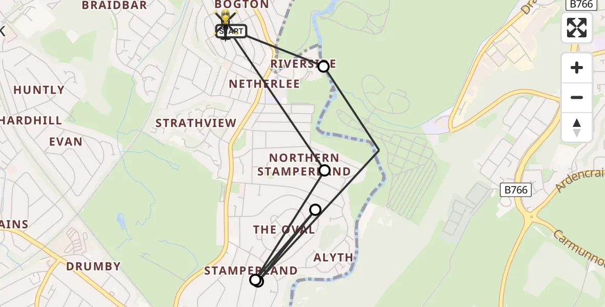 Flight route Police Helicopter Glasgow - Glasgow, 02 June 2026, 09:04