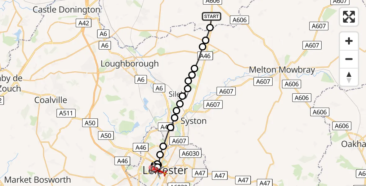 Flight route Air Ambulance Helicopter Rushcliffe - Black Friars, 02 June 2026, 09:18