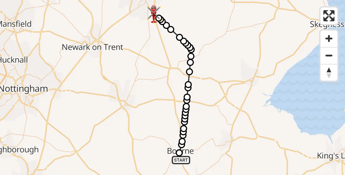 Flight route Air Ambulance Helicopter Thurlby - North Kesteven, 02 June 2026, 09:24